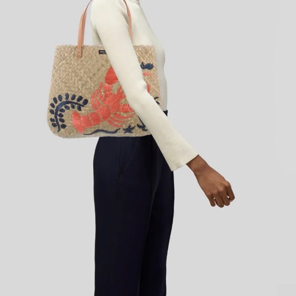 Kate Spade Reyna Cape Cod Straw Lobster Woven Tote Vintage RARE - Picture 12 of 12